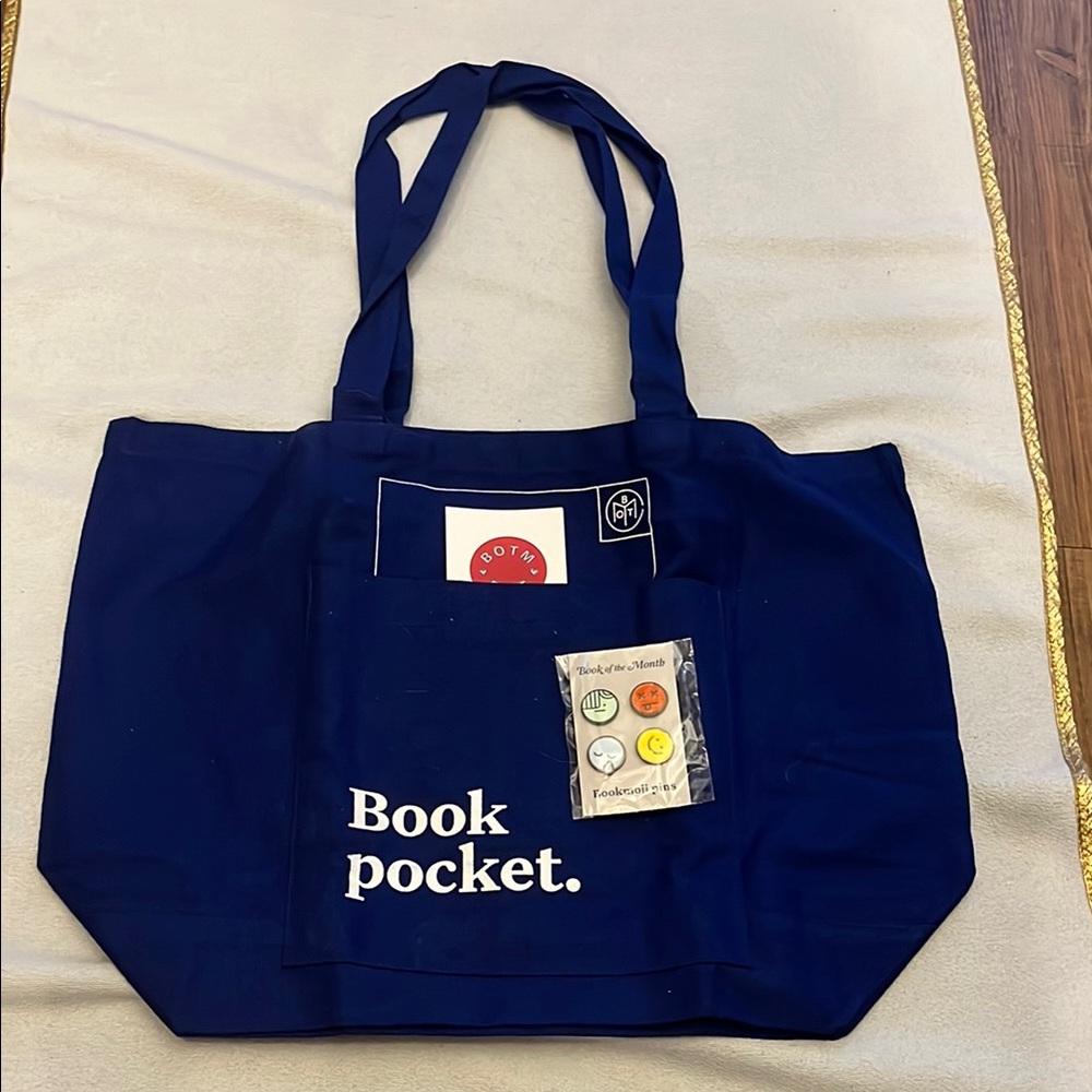 Book of the Month Book Pocket Tote and Pins